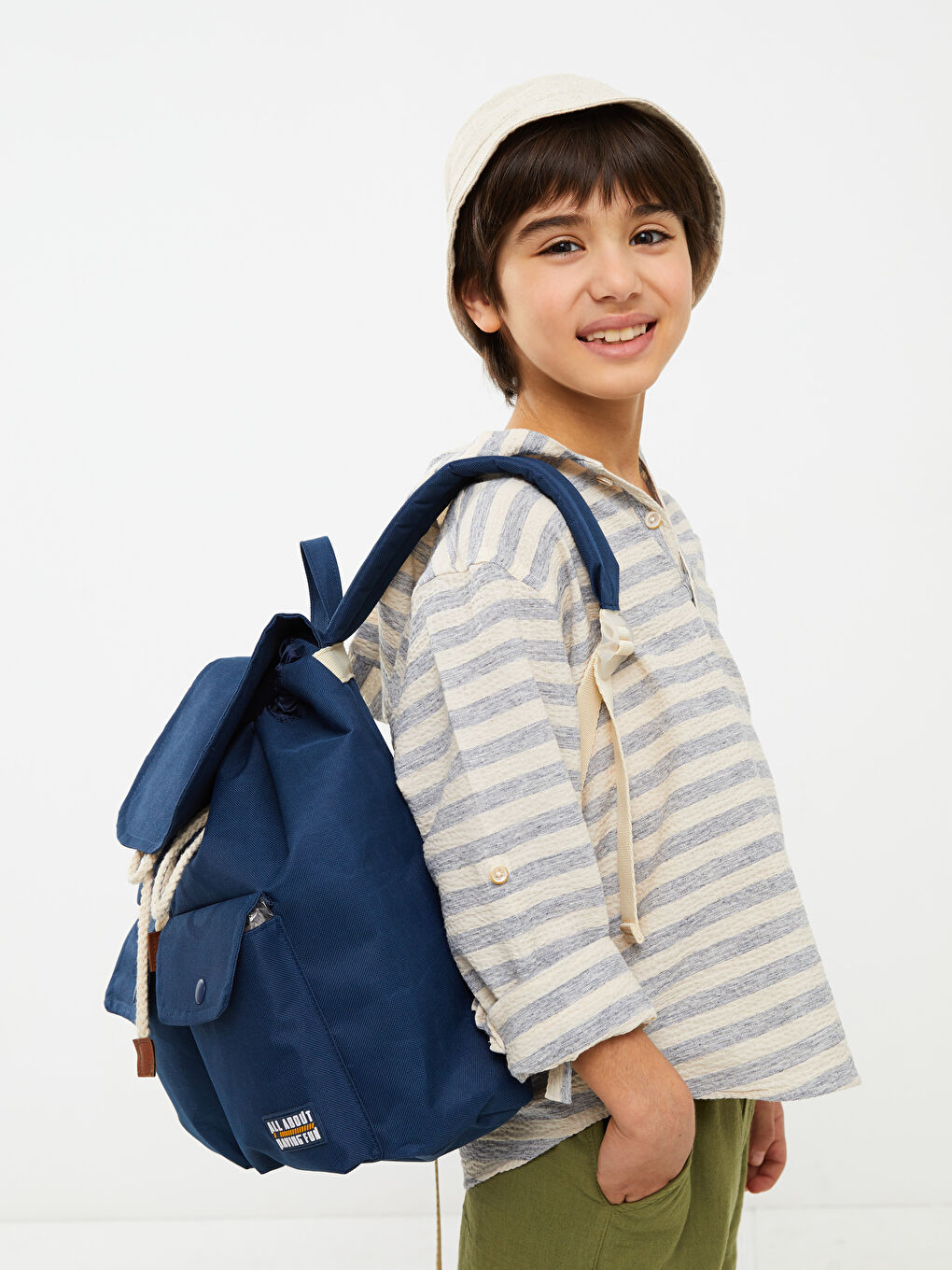 İndigo Kapüşonlu Çizgili Uzun Kollu Erkek Çocuk Gömlek-4