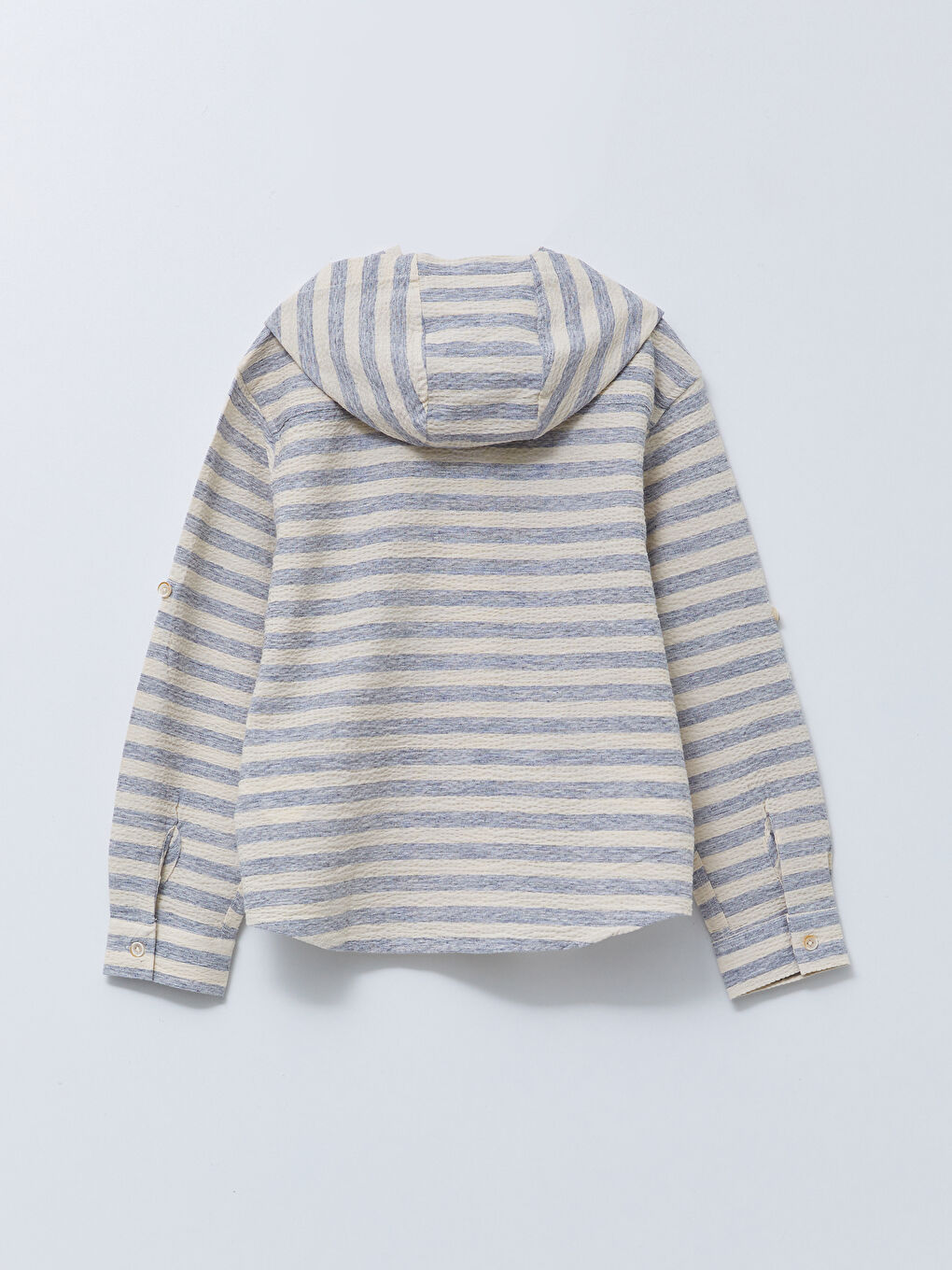 İndigo Kapüşonlu Çizgili Uzun Kollu Erkek Çocuk Gömlek-6