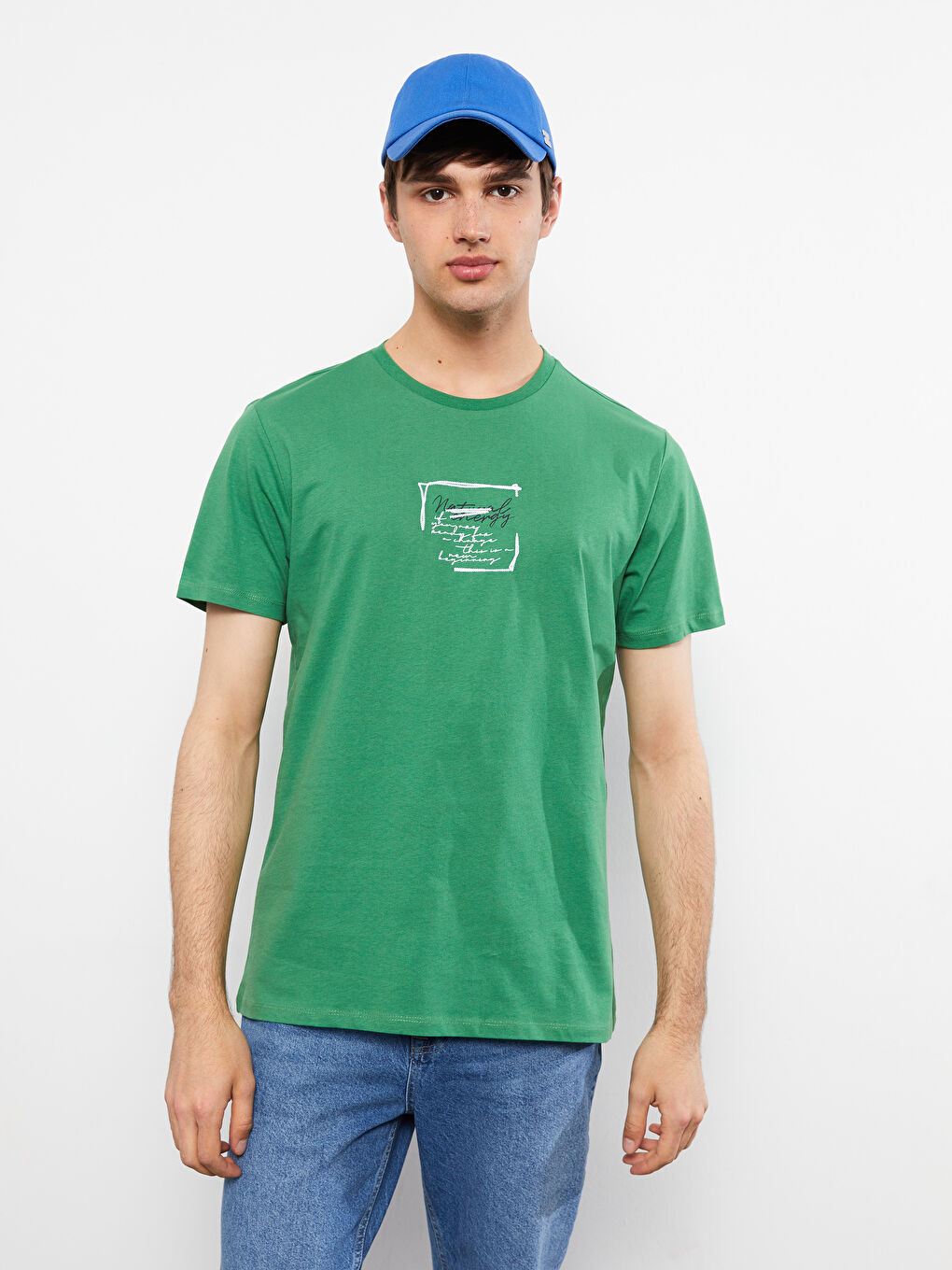 Футболка Мужская с Круглым Вырезом, Коротким Рукавом, С Принтом, Из Гребенного Хлопка-1