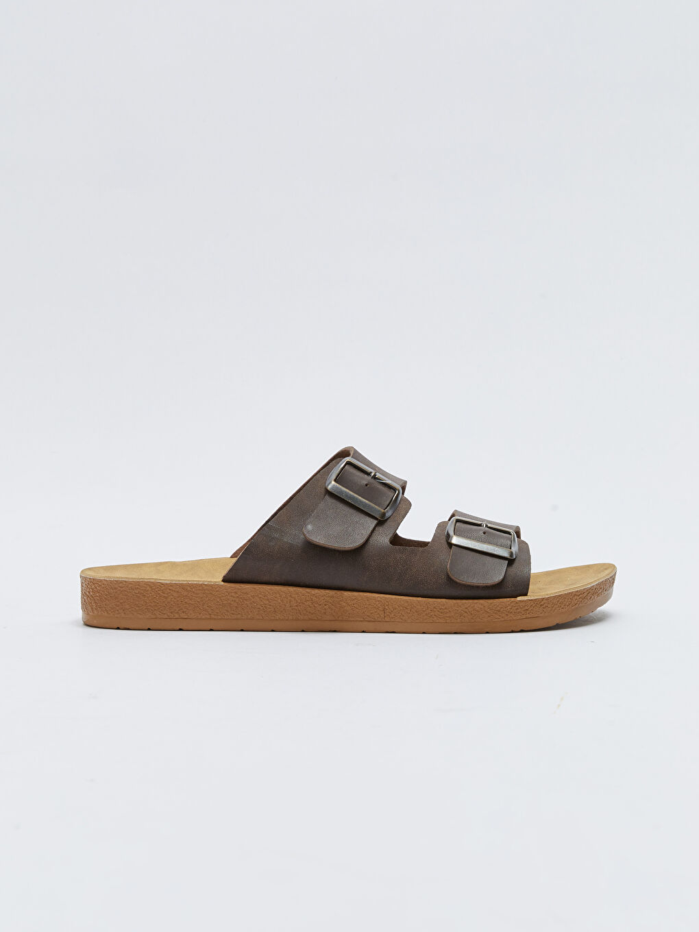 Kahverengi Çift Bantlı Toka Detaylı Erkek Terlik-1