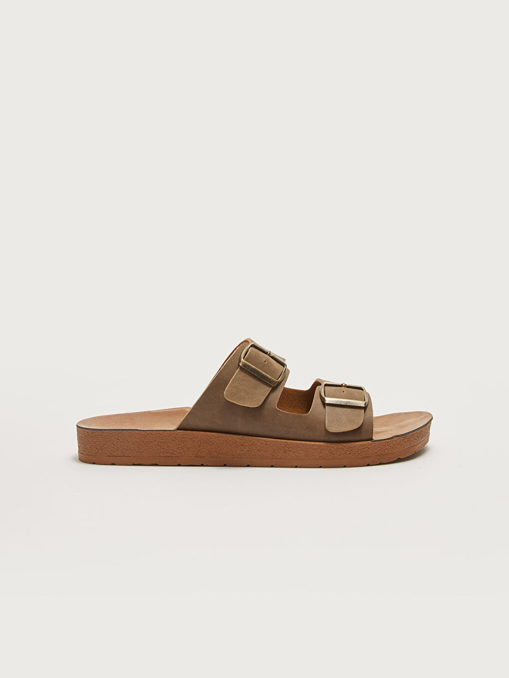 Kahverengi Çift Bantlı Toka Detaylı Erkek Terlik-1