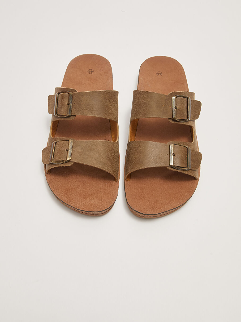 Kahverengi Çift Bantlı Toka Detaylı Erkek Terlik-5