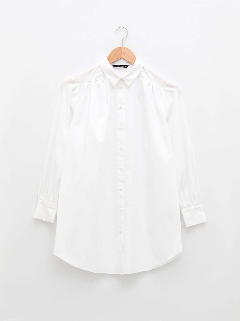 Beyaz Düz Uzun Kollu Oversize Poplin Kadın Gömlek Tunik-4