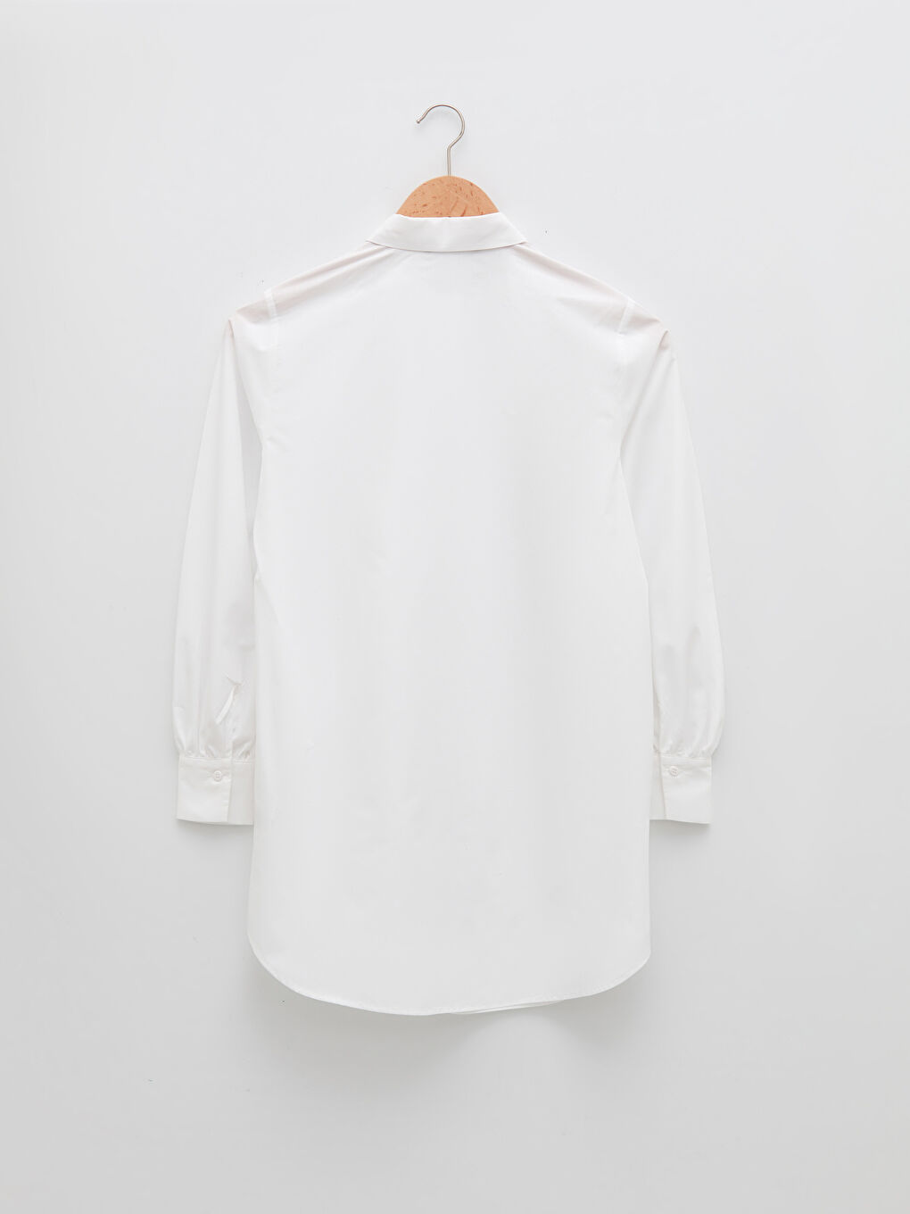 Beyaz Düz Uzun Kollu Oversize Poplin Kadın Gömlek Tunik-5