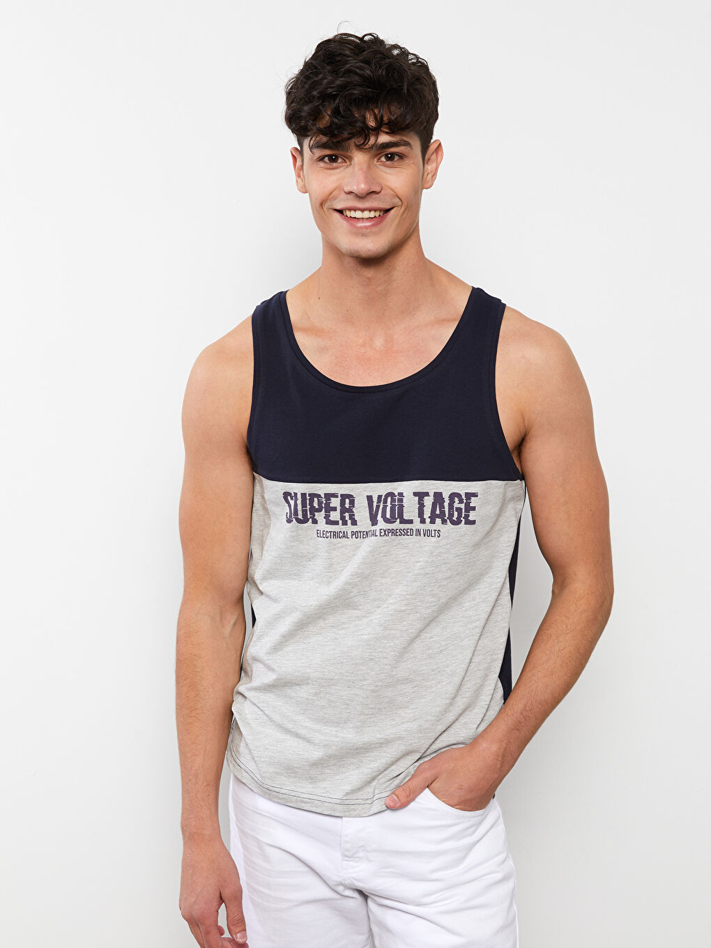 Футболка без рукавів для чоловіків з круглим вирізом горловини та колор-блоком-1