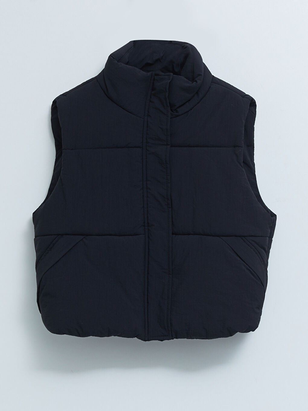 Siyah Kadın Dik Yaka Düz Şişme Yelek-5