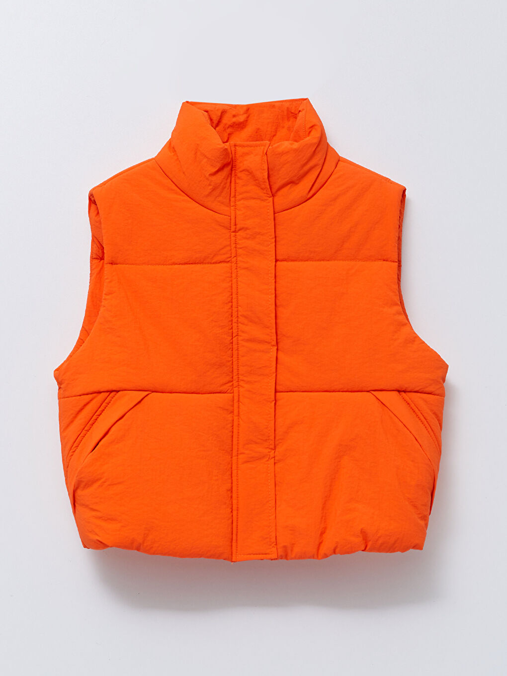 Turuncu Kadın Dik Yaka Düz Şişme Yelek-4