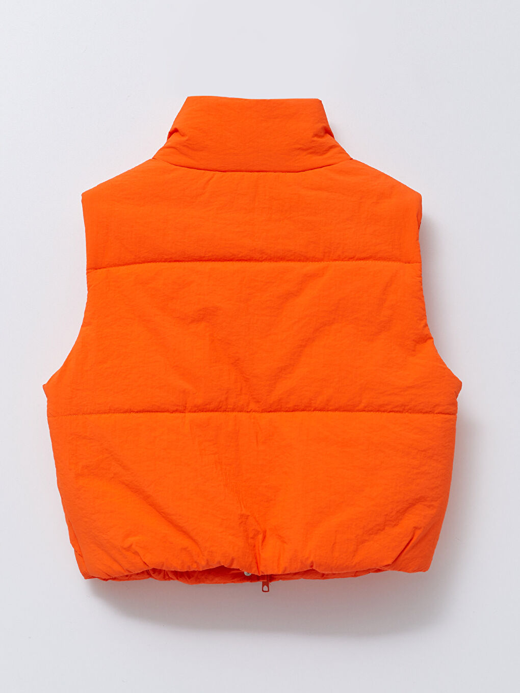 Turuncu Kadın Dik Yaka Düz Şişme Yelek-5