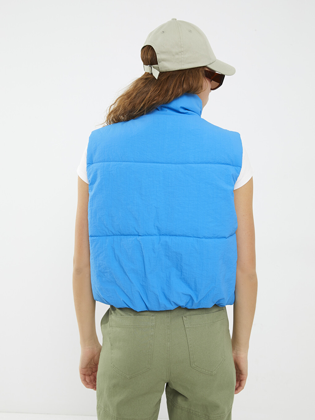 Women's Funnel Neck Plain Puffer Gilet-6