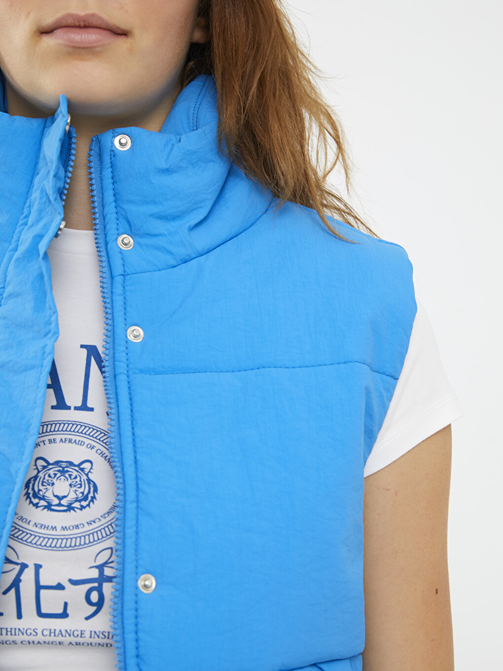 Women's Funnel Neck Plain Puffer Gilet-5