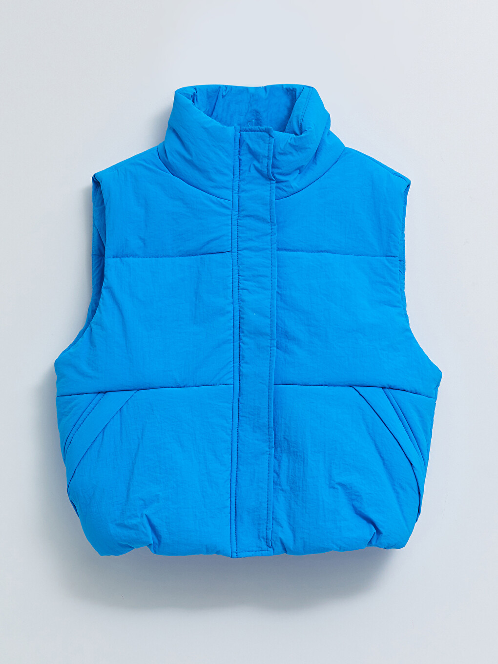 Women's Funnel Neck Plain Puffer Gilet-7