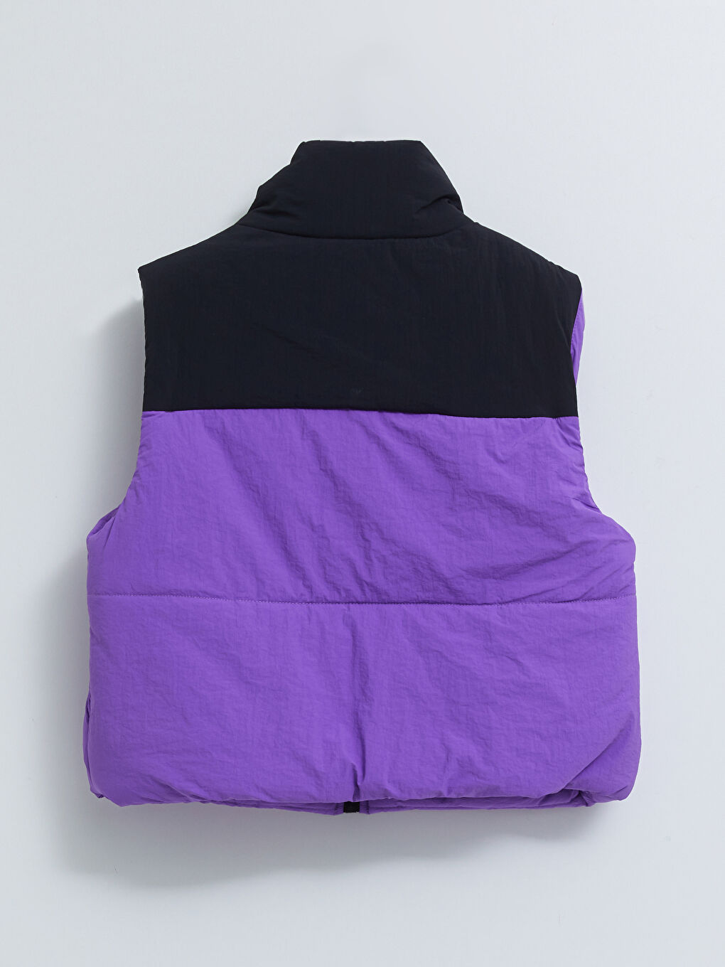 Mor Dik Yaka Renk Bloklu Kadın Şişme Yelek-7