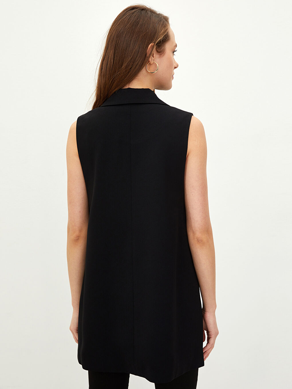 Siyah Kadın Ceket Yaka Düz Yelek-4