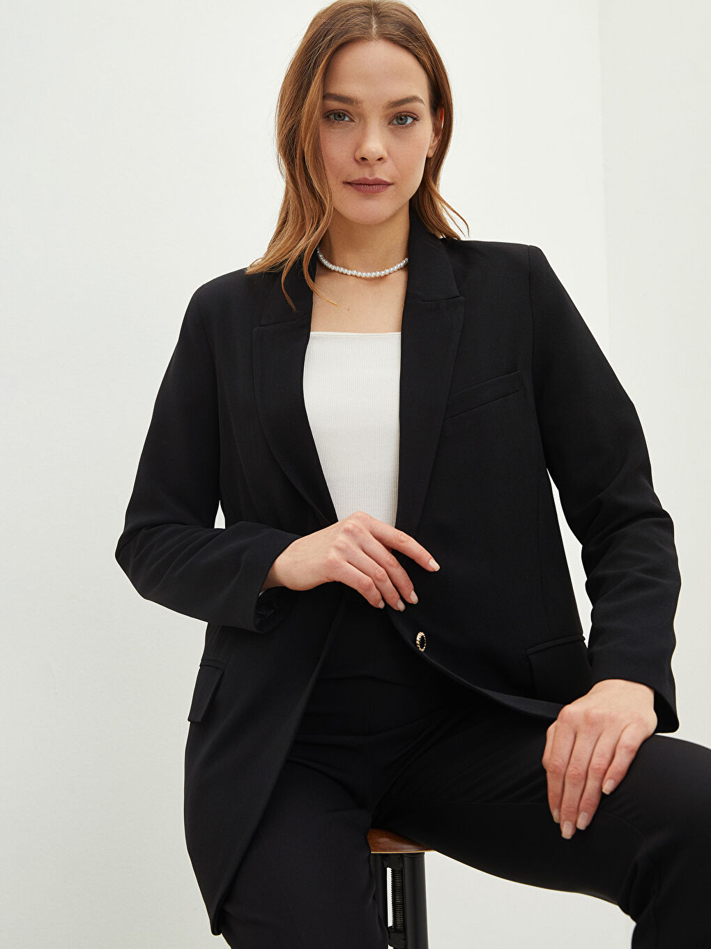 Sacou pentru Femei cu Închidere Frontală cu Nasturi, Croială Dreaptă, Mânecă Lungă