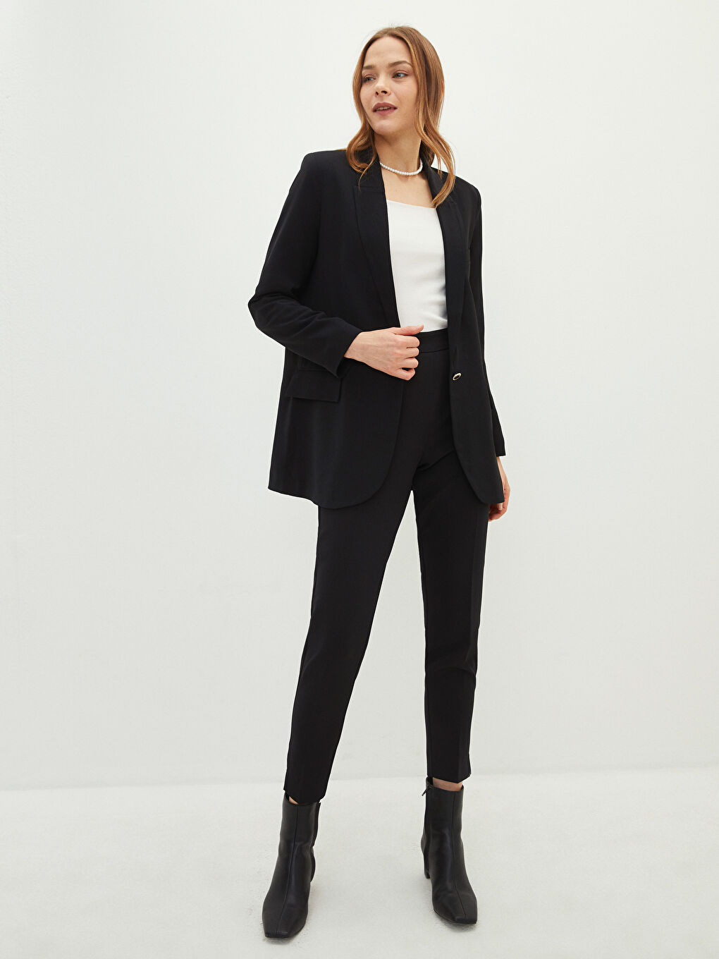 Sacou pentru Femei cu Închidere Frontală cu Nasturi, Croială Dreaptă, Mânecă Lungă-2