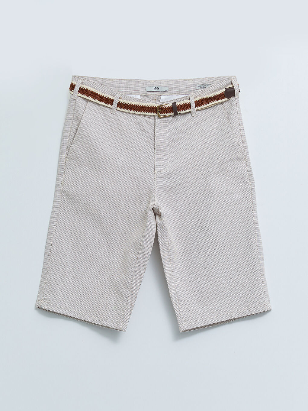 Bej Slim Fit Kemerli Erkek Şort-5