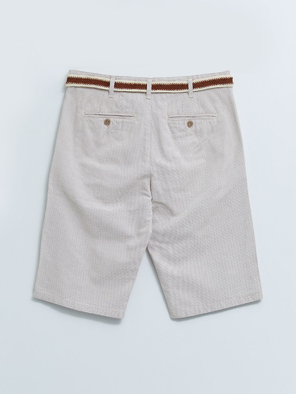 Bej Slim Fit Kemerli Erkek Şort-6