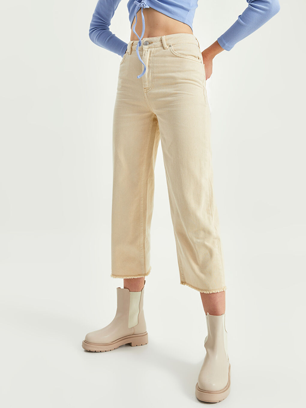 Blugi de Damă Confortabili Croi Drept cu Buzunare Detaliate-3