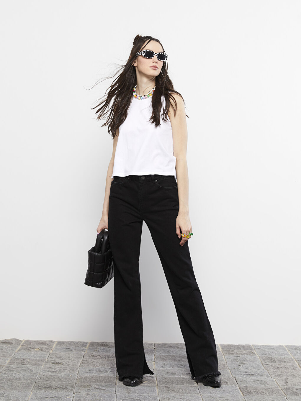 Siyah Straight Kadın Jean Pantolon-1