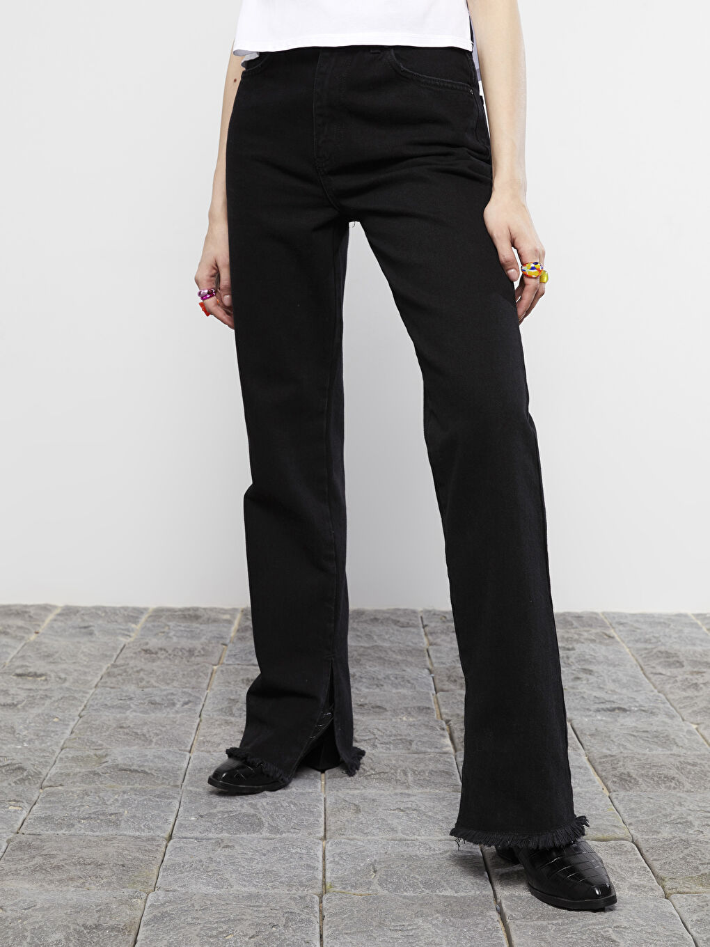 Siyah Straight Kadın Jean Pantolon-2