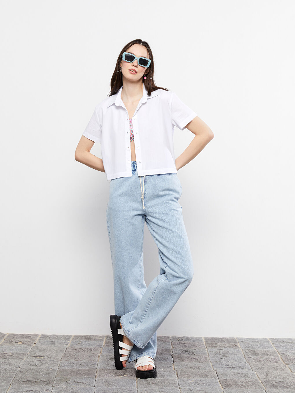 Wideleg Patterned Pocket Detailed Jeans for Women