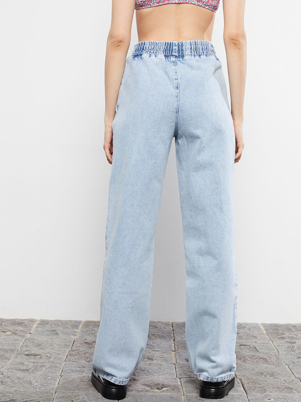 Wideleg Patterned Pocket Detailed Jeans for Women-4