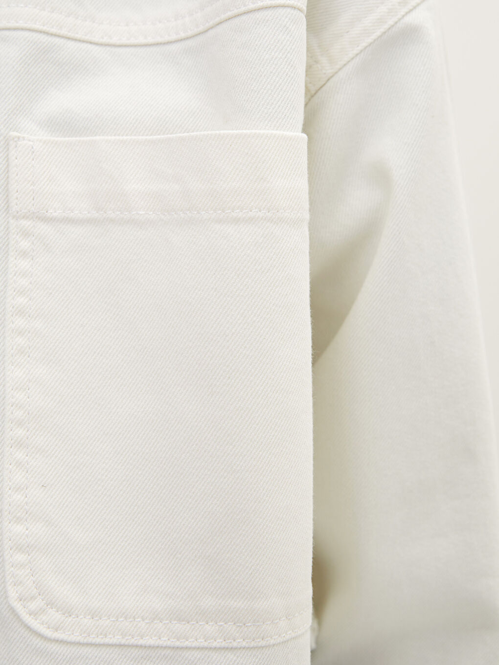 Beyaz Gömlek Yaka Düz Uzun Kollu Crop Kadın Rodeo Jean Ceket-3