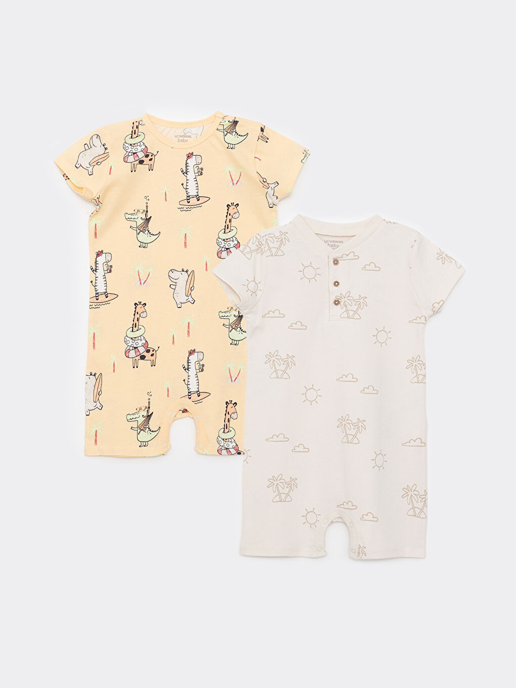 Crew Neck Short Sleeve Printed Cotton Baby Boys' Jumpsuit 2 Pack