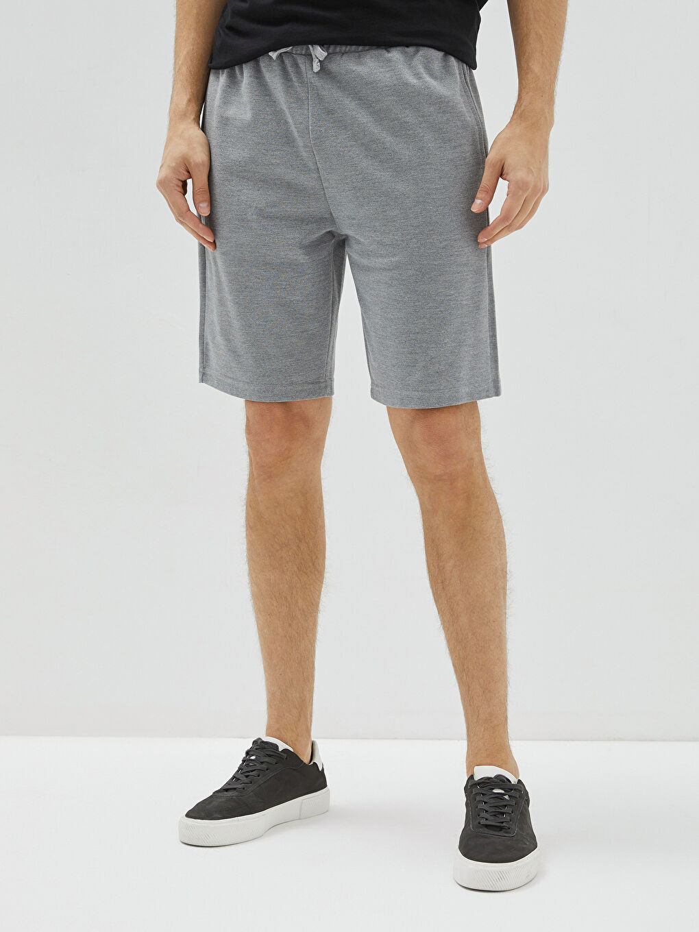 Gri Standart Kalıp Örme Erkek Şort-3