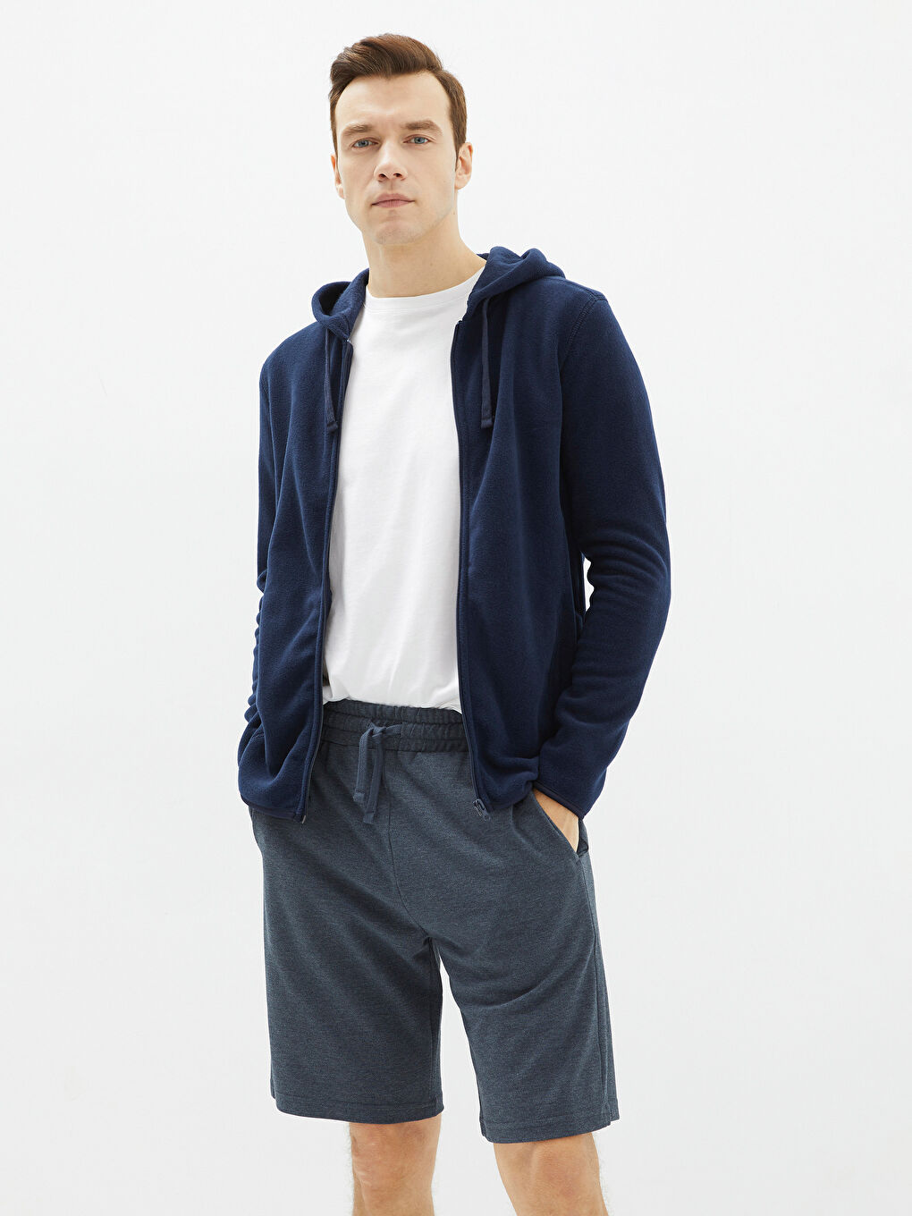 Lacivert Standart Kalıp Örme Erkek Şort