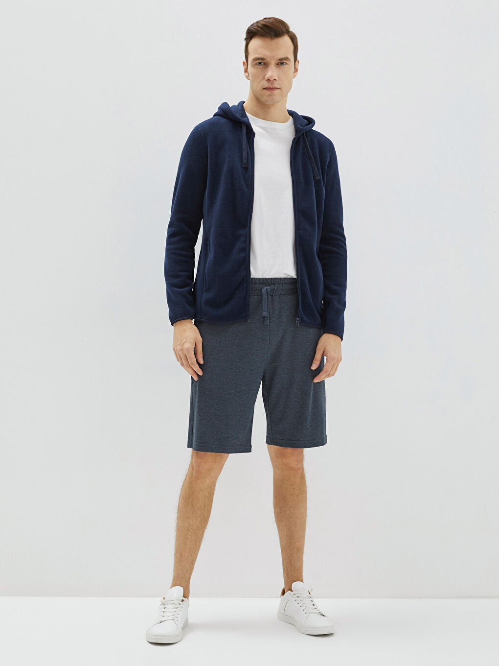 Lacivert Standart Kalıp Örme Erkek Şort-1