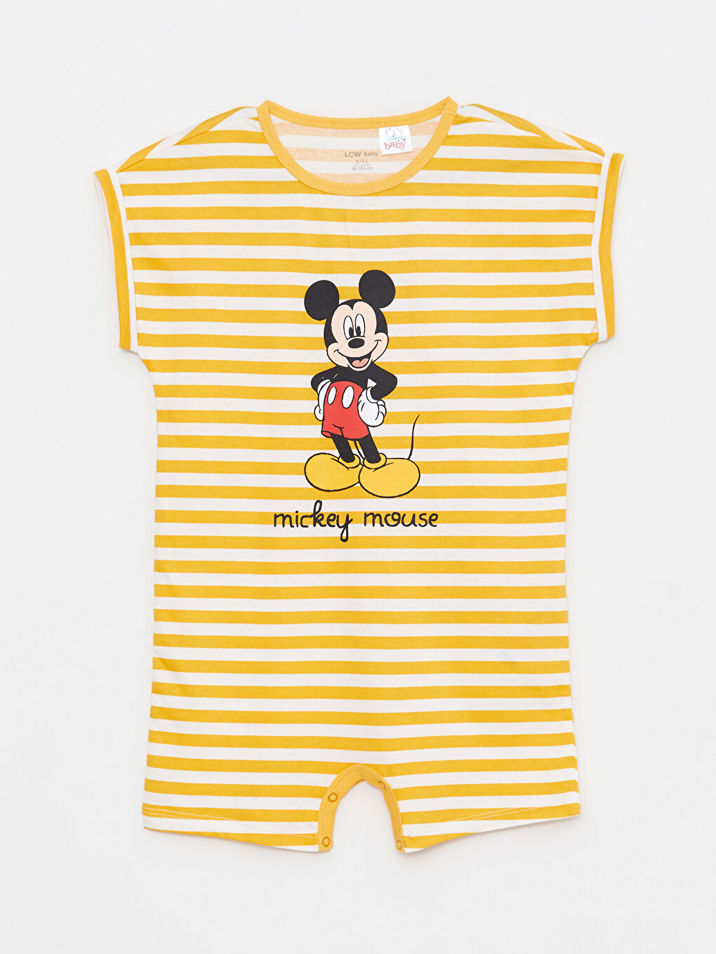 Crew Neck Short Sleeve Mickey Mouse Printed Cotton Baby Boy Jumpsuit