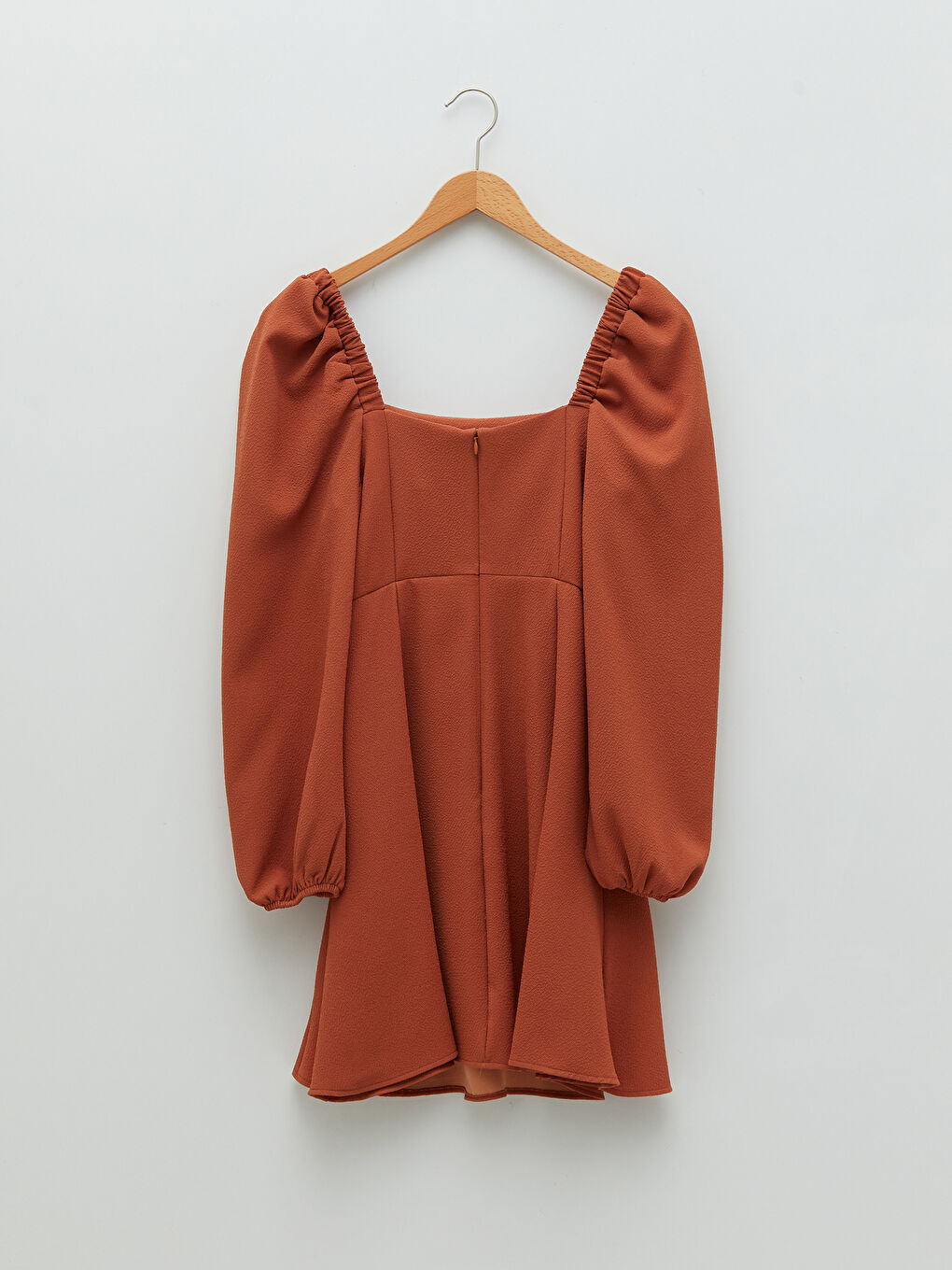 Turuncu Kare Yaka Düz Uzun Kollu Kadın Elbise-6