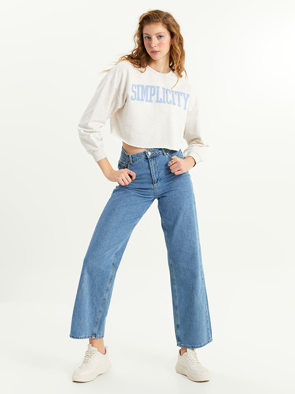 Crew Neck Printed Long Sleeve Women's Sweatshirt