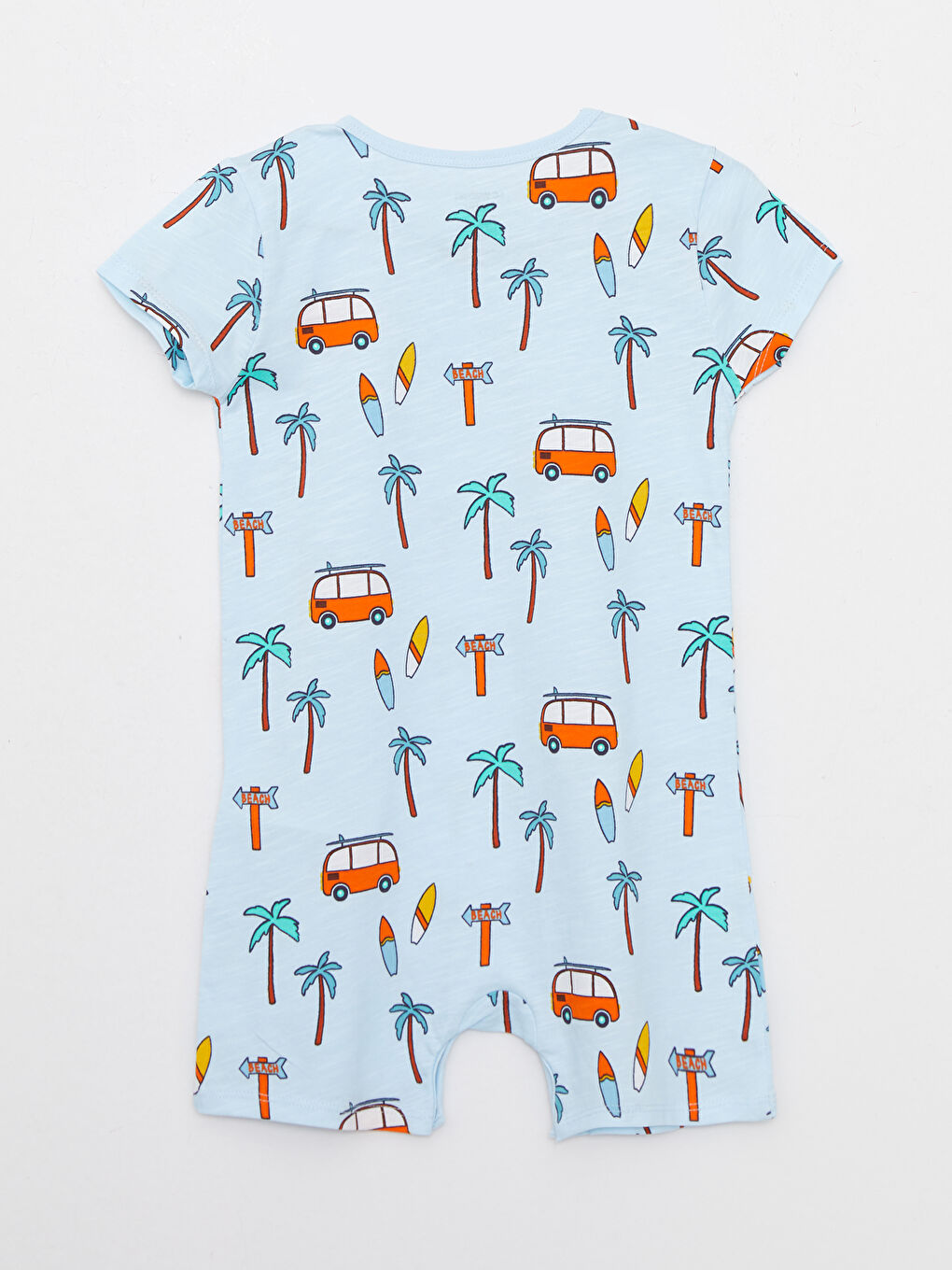 Turkuaz Bisiklet Yaka Kısa Kollu Baskılı Erkek Bebek Tulum-1