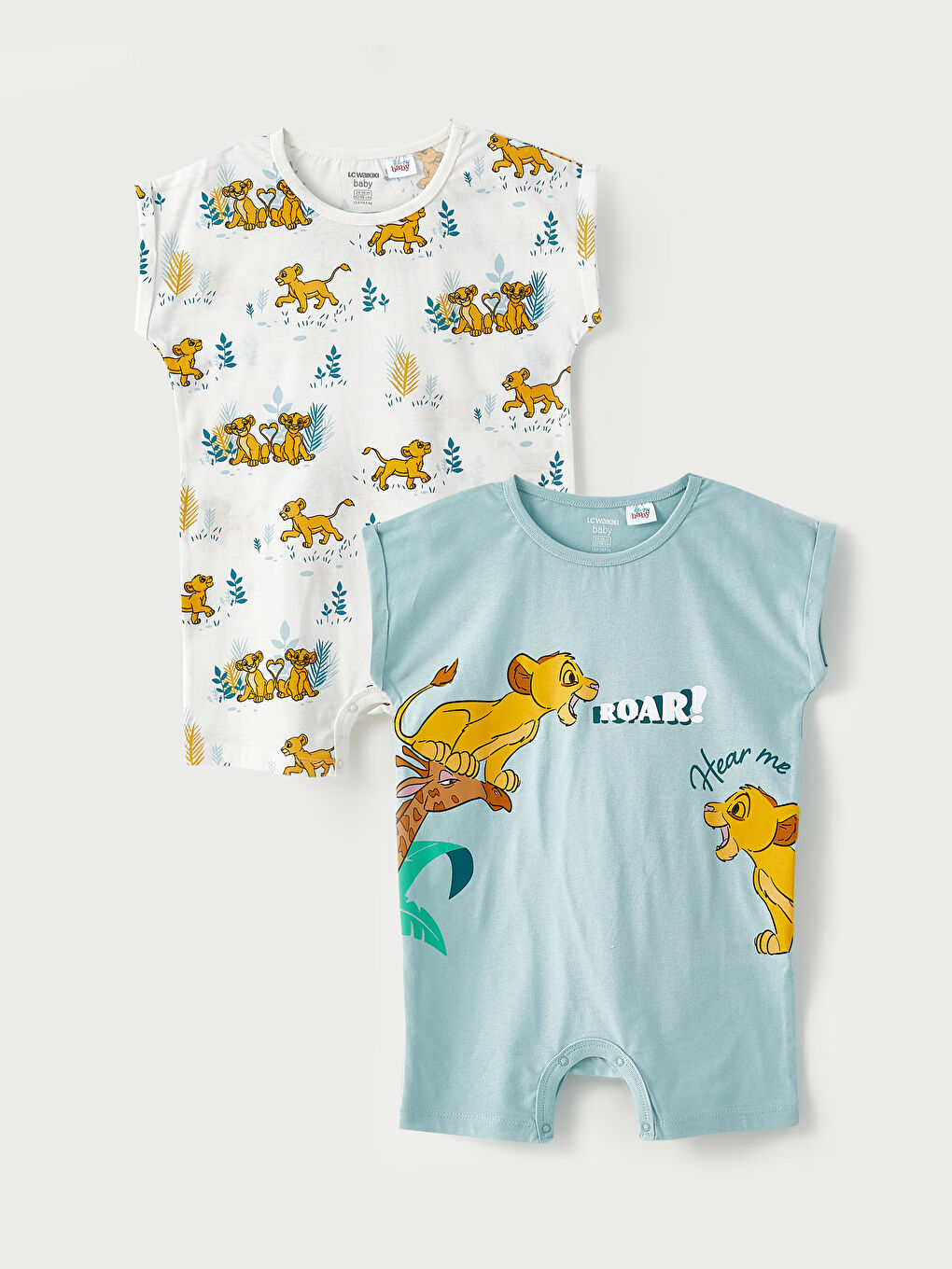 Crew Neck Short Sleeve Lion King Printed Cotton Baby Boy Rompers 2 Pack