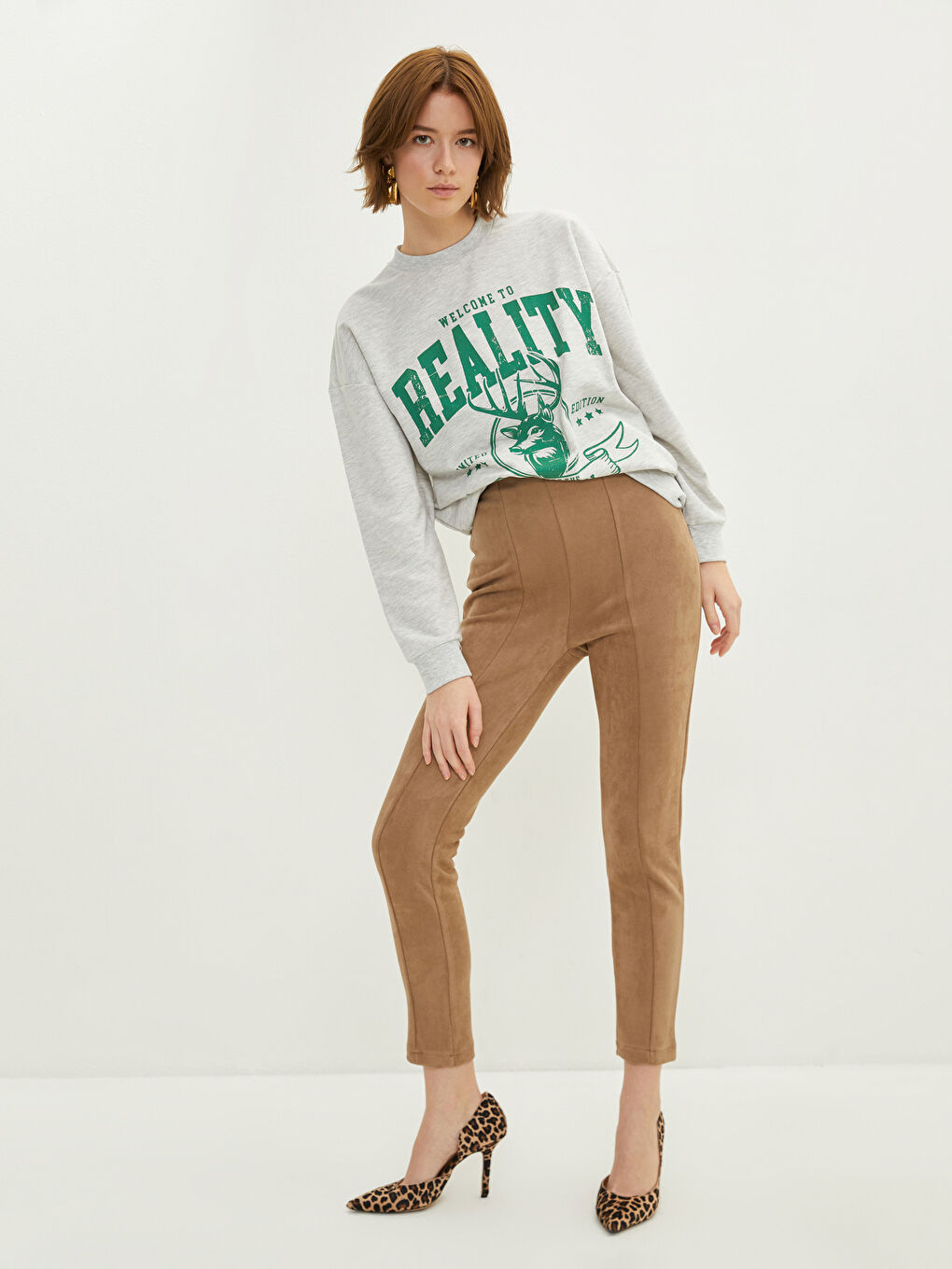 Leggings en Suède Droits à Taille Élastique pour Femmes