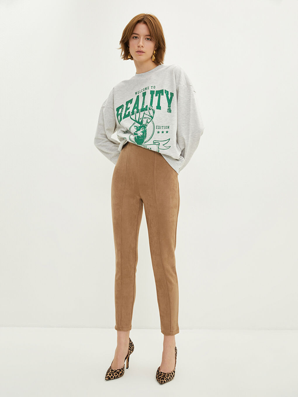 Leggings en Suède Droits à Taille Élastique pour Femmes-2