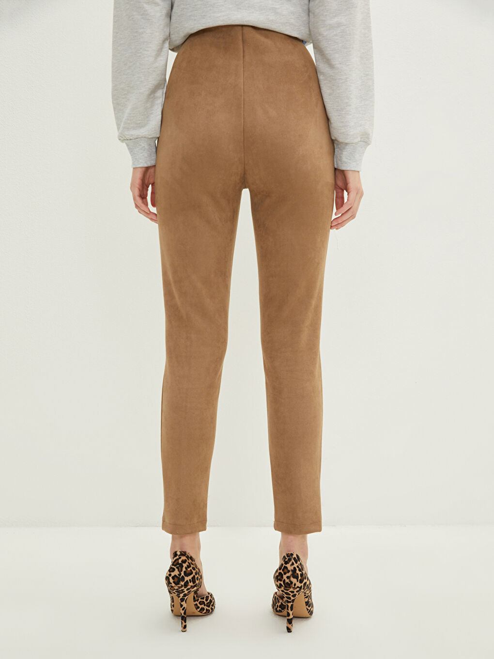 Leggings en Suède Droits à Taille Élastique pour Femmes-5