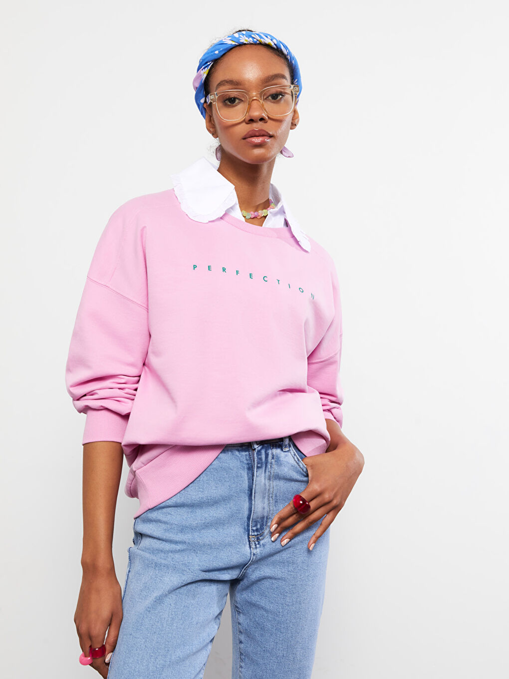 LCW Vision Crew Neck Text Printed Long Sleeve Women's Sweatshirt -S2DT25Z8-FHJ