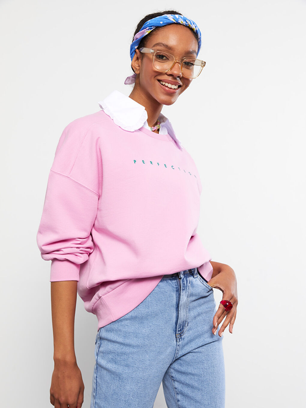 LCW Vision Crew Neck Text Printed Long Sleeve Women's Sweatshirt -S2DT25Z8-FHJ