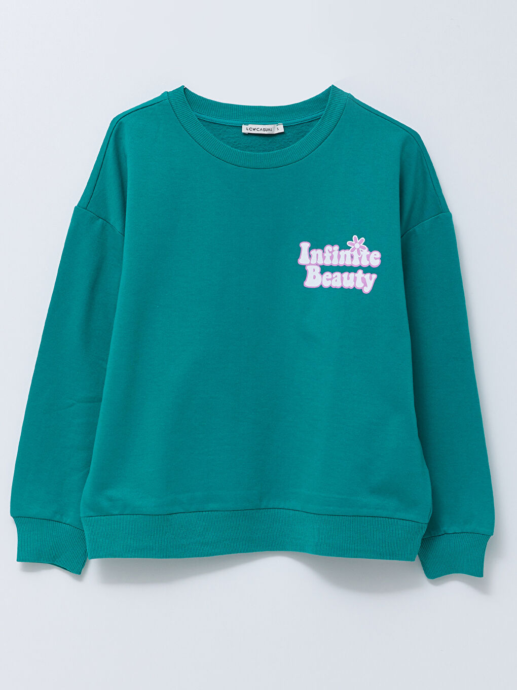 Yeşil Bisiklet Yaka Baskılı Uzun Kollu Kadın Sweatshirt-5
