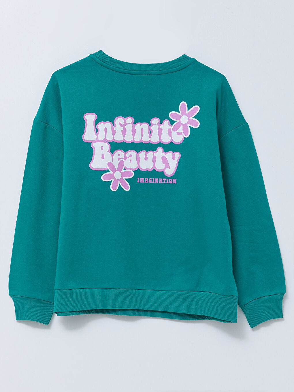 Yeşil Bisiklet Yaka Baskılı Uzun Kollu Kadın Sweatshirt-6