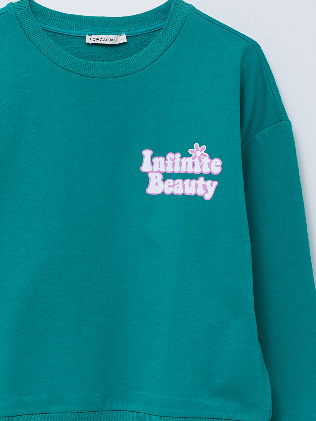 Yeşil Bisiklet Yaka Baskılı Uzun Kollu Kadın Sweatshirt-7