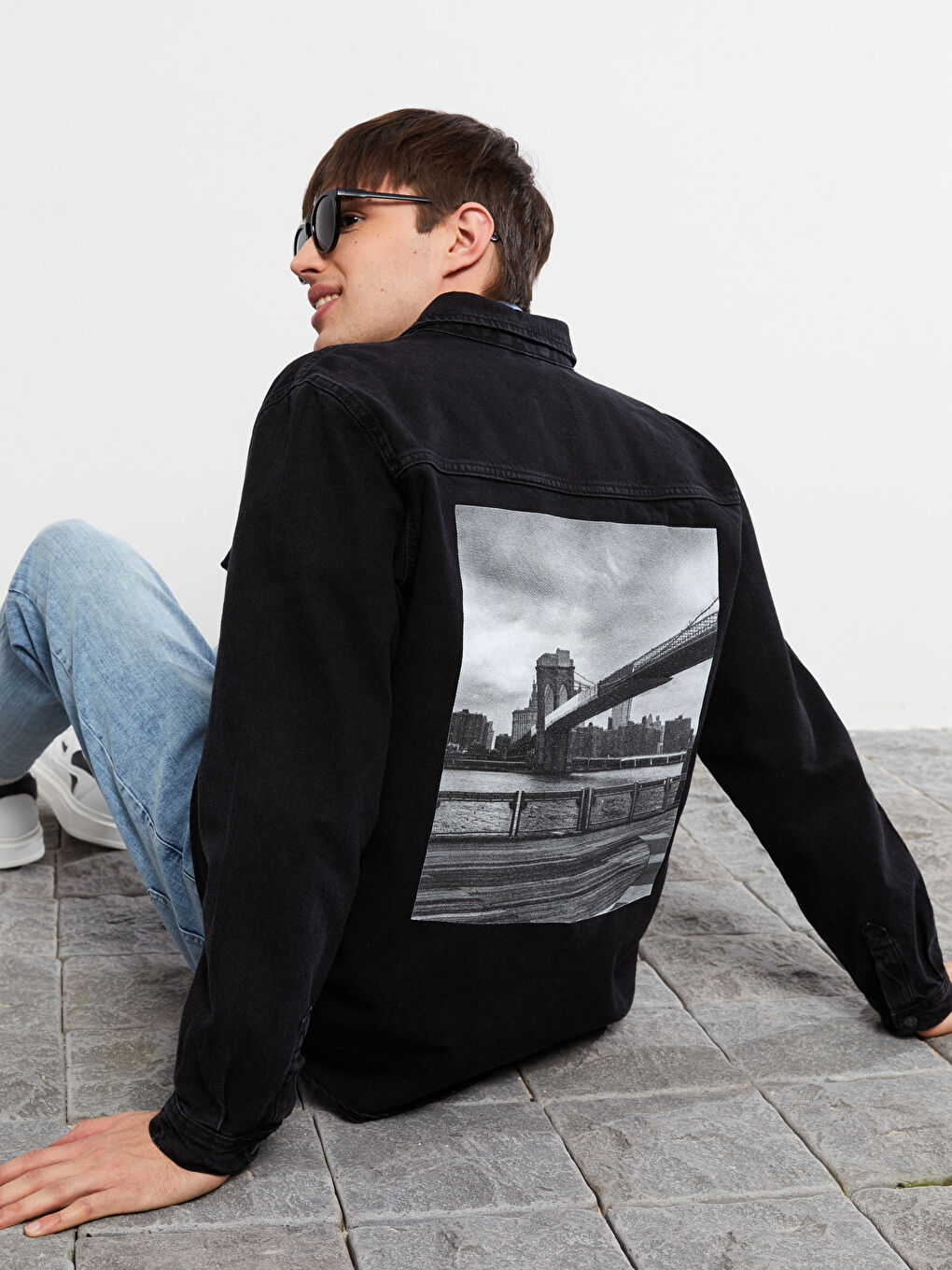 Siyah Standart Kalıp Uzun Kollu Erkek Jean Ceket