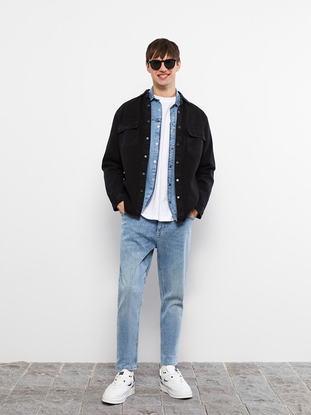 Siyah Standart Kalıp Uzun Kollu Erkek Jean Ceket-2