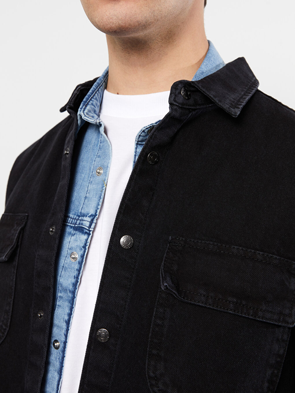 Siyah Standart Kalıp Uzun Kollu Erkek Jean Ceket-3