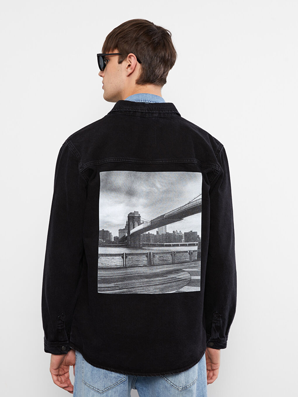 Siyah Standart Kalıp Uzun Kollu Erkek Jean Ceket-4