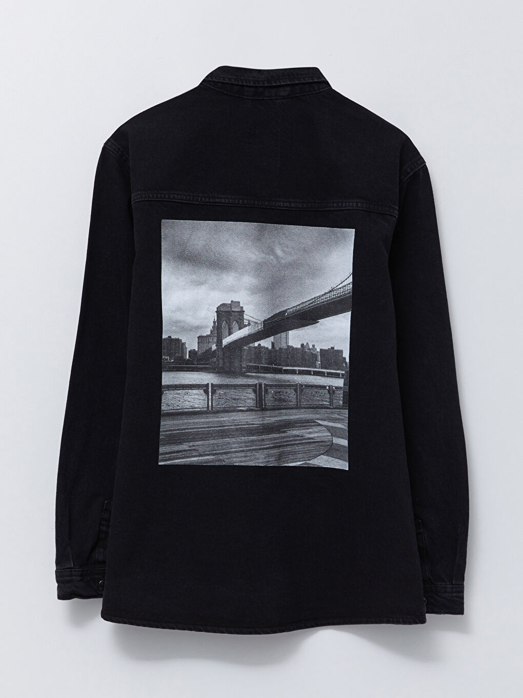 Siyah Standart Kalıp Uzun Kollu Erkek Jean Ceket-6