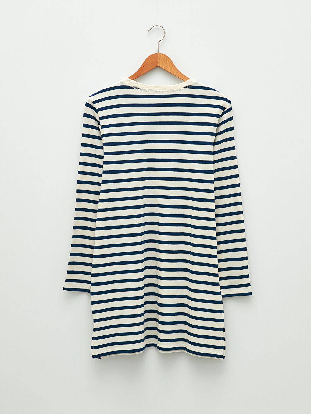 Mavi Bisiklet Yaka Çizgili Uzun Kollu Pamuklu Kadın Tunik-6